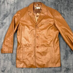Bachrach Leather Blazer Mens Large Cognac Brown 3-Button Sport Coat Jacket 9186